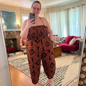 Anthropologie Black and Orange Jumpsuit